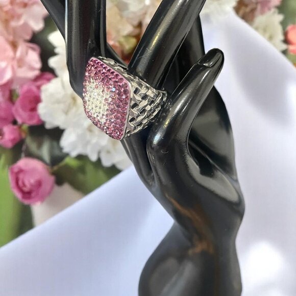 Sterling Silver Pink Pavé Ring Sparkle Statement Cocktail Bling Jewelry Gift - Picture 1 of 9